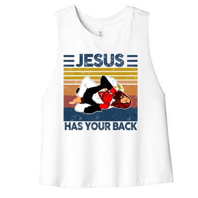 Jesus Has Your Back Vintage JIU JITSU Funny Satan Finished Women's Racerback Cropped Tank