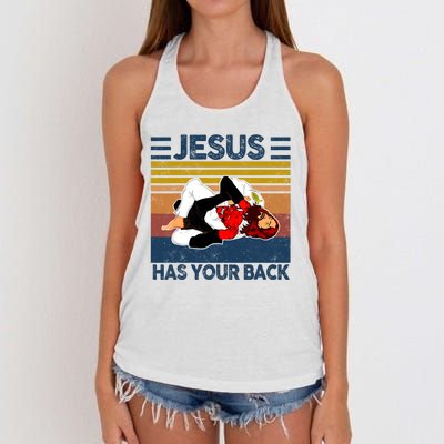 Jesus Has Your Back Vintage JIU JITSU Funny Satan Finished Women's Knotted Racerback Tank