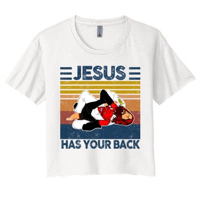 Jesus Has Your Back Vintage JIU JITSU Funny Satan Finished Women's Crop Top Tee
