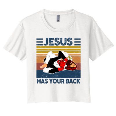 Jesus Has Your Back Vintage JIU JITSU Funny Satan Finished Women's Crop Top Tee