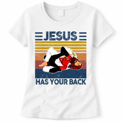 Jesus Has Your Back Vintage JIU JITSU Funny Satan Finished Womens T-Shirt