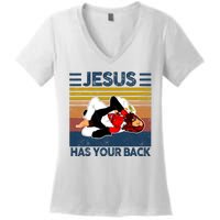 Jesus Has Your Back Vintage JIU JITSU Funny Satan Finished Women's V-Neck T-Shirt