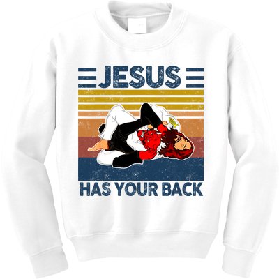 Jesus Has Your Back Vintage JIU JITSU Funny Satan Finished Kids Sweatshirt