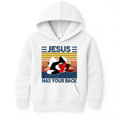 Jesus Has Your Back Vintage JIU JITSU Funny Satan Finished Kids Hoodie