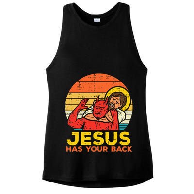 Jesus Has Your Back Jiu Jitsu Retro Christian Ladies PosiCharge Tri-Blend Wicking Tank