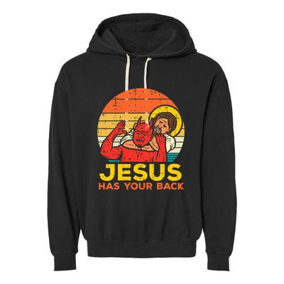 Jesus Has Your Back Jiu Jitsu Retro Christian Garment-Dyed Fleece Hoodie