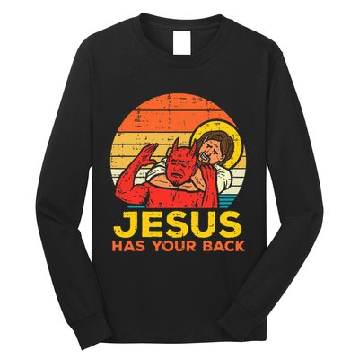 Jesus Has Your Back Jiu Jitsu Retro Christian Long Sleeve Shirt
