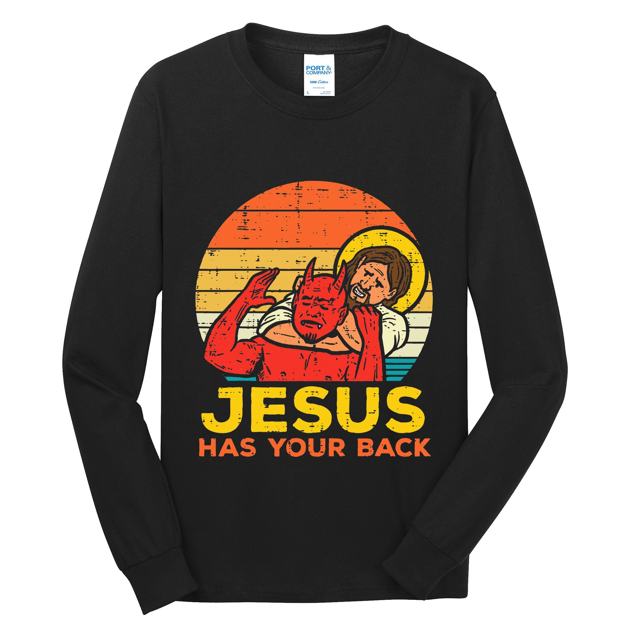 Jesus Has Your Back Jiu Jitsu Retro Christian Tall Long Sleeve T-Shirt