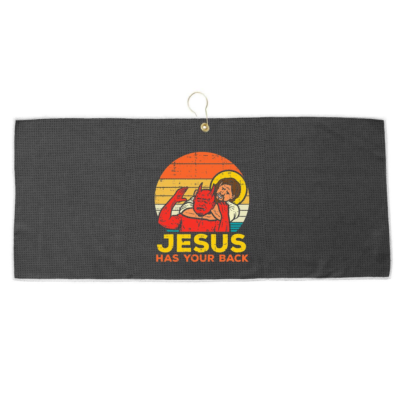 Jesus Has Your Back Jiu Jitsu Retro Christian Large Microfiber Waffle Golf Towel