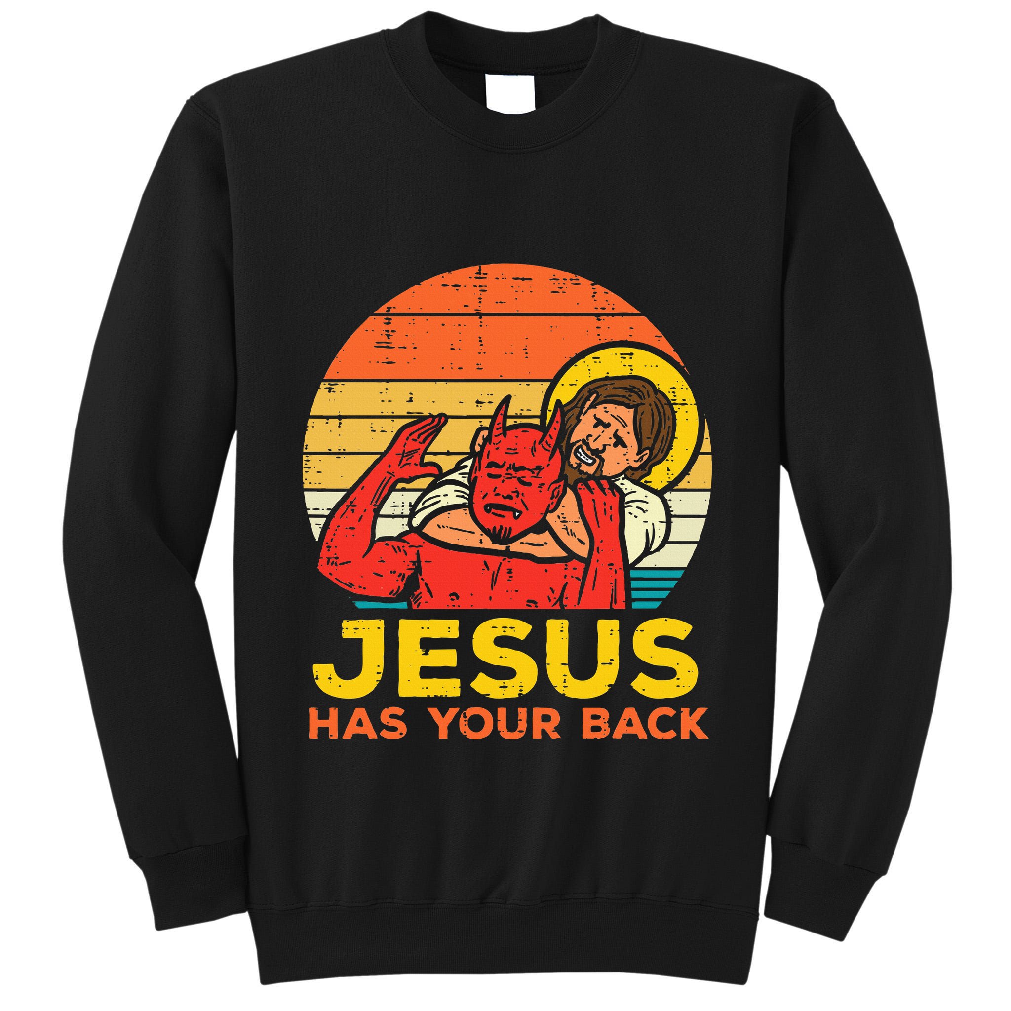 Jesus Has Your Back Jiu Jitsu Retro Christian Tall Sweatshirt
