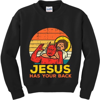 Jesus Has Your Back Jiu Jitsu Retro Christian Kids Sweatshirt