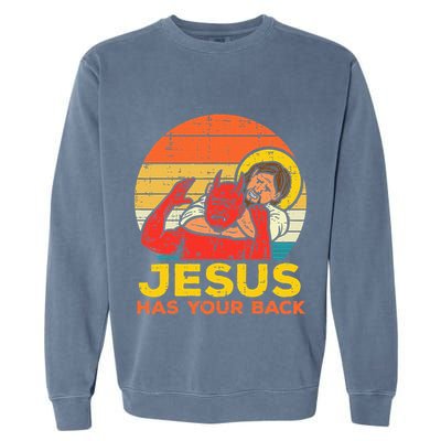 Jesus Has Your Back Jiu Jitsu Retro Christian Garment-Dyed Sweatshirt