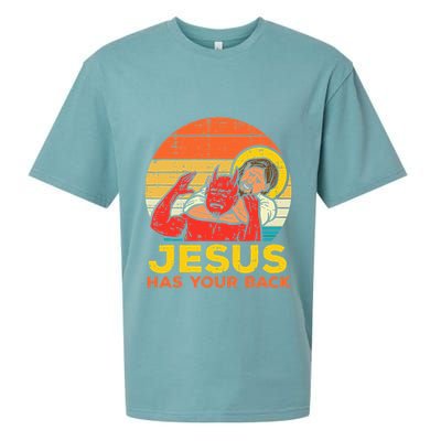 Jesus Has Your Back Jiu Jitsu Retro Christian Sueded Cloud Jersey T-Shirt