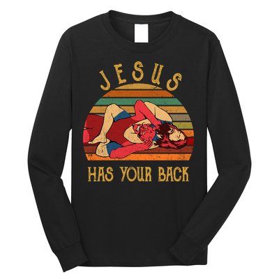 Jesus Has Your Back Funny Vintage Funny Jiu Jitsu Long Sleeve Shirt
