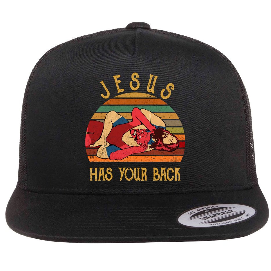 Jesus Has Your Back Funny Vintage Funny Jiu Jitsu Flat Bill Trucker Hat