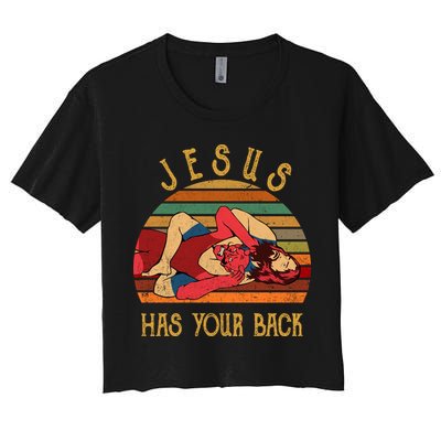 Jesus Has Your Back Funny Vintage Funny Jiu Jitsu Women's Crop Top Tee