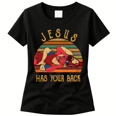 Jesus Has Your Back Funny Vintage Funny Jiu Jitsu Womens T-Shirt