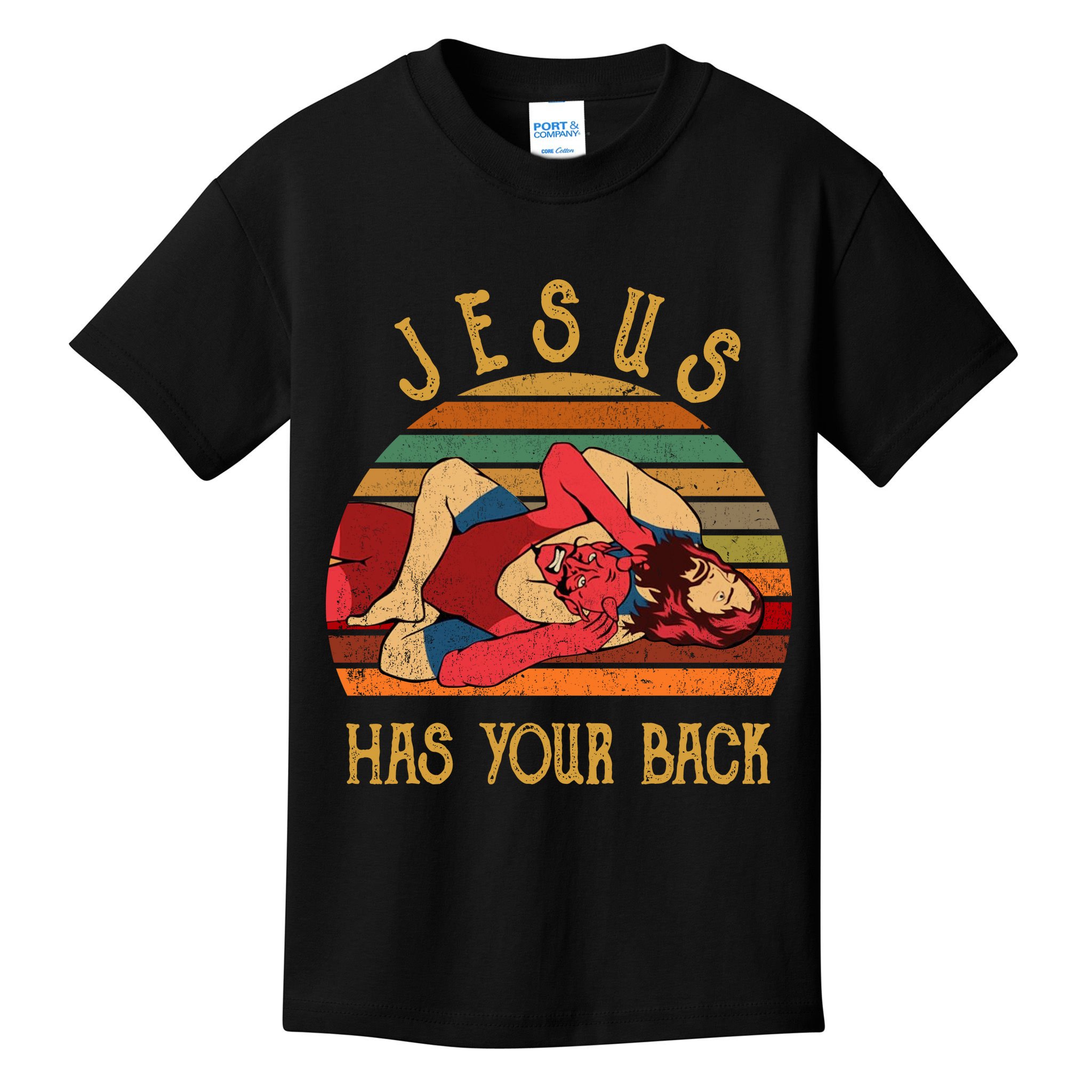 Jesus Has Your Back Funny Vintage Funny Jiu Jitsu Kids T-Shirt