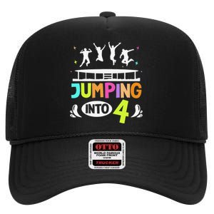 Jumping Into 4 Year Old Birthday Trampoline Jumping High Crown Mesh Back Trucker Hat