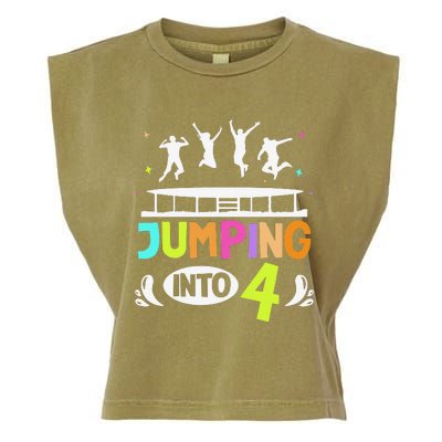 Jumping Into 4 Year Old Birthday Trampoline Jumping Garment-Dyed Women's Muscle Tee