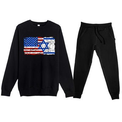 Jewish Israeli American Jew Flag Israel America USA  Premium Crewneck Sweatsuit Set