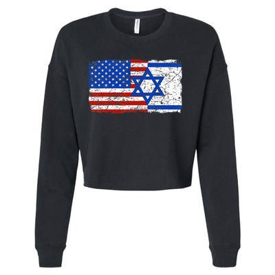 Jewish Israeli American Jew Flag Israel America USA  Cropped Pullover Crew