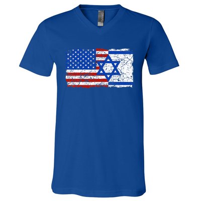 Jewish Israeli American Jew Flag Israel America USA  V-Neck T-Shirt