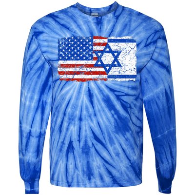 Jewish Israeli American Jew Flag Israel America USA  Tie-Dye Long Sleeve Shirt