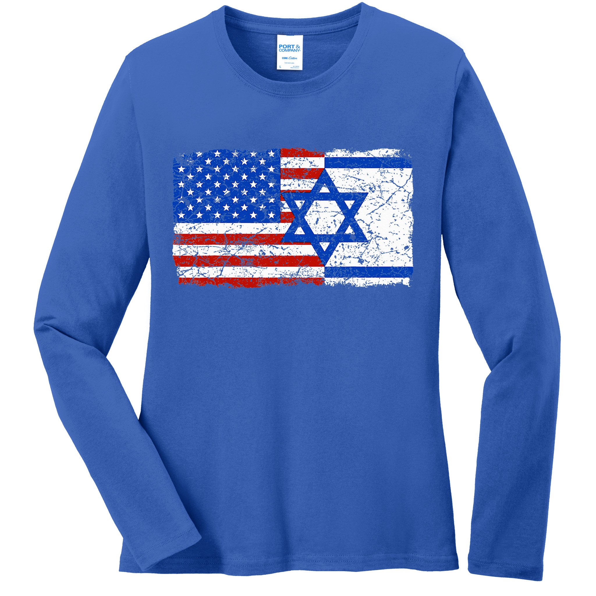 Jewish Israeli American Jew Flag Israel America USA  Ladies Long Sleeve Shirt