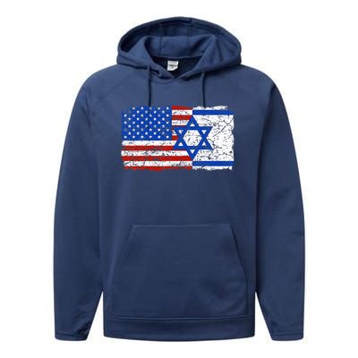 Jewish Israeli American Jew Flag Israel America USA  Performance Fleece Hoodie