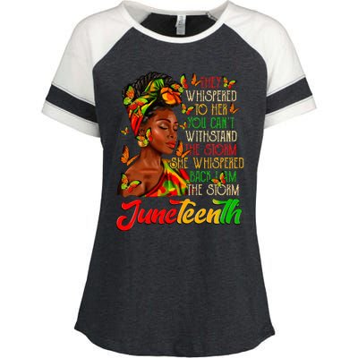 Juneteenth I Am The Storm Black Women Black History Month Enza Ladies Jersey Colorblock Tee