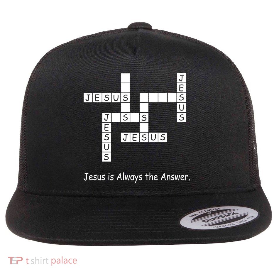 Jesus Is Always The Answer Christianity Crossword Flat Bill Trucker Hat