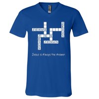 Jesus Is Always The Answer Christianity Crossword V-Neck T-Shirt