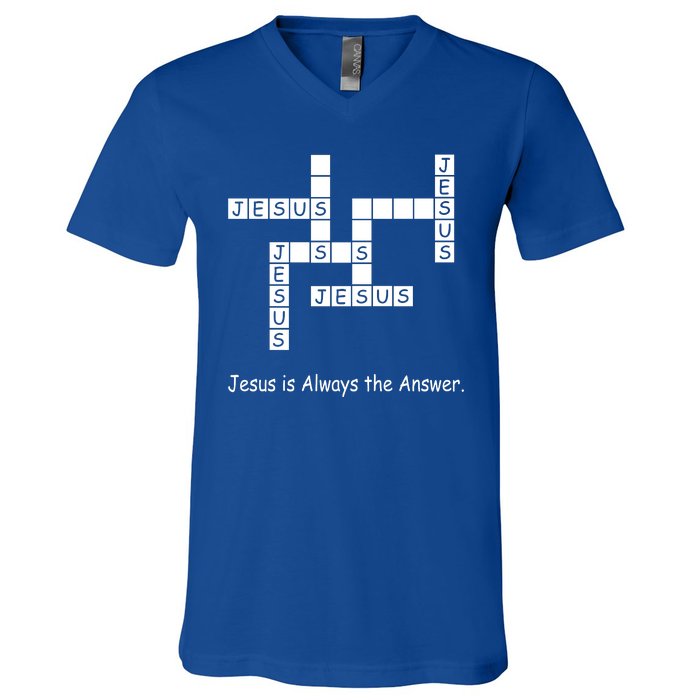 Jesus Is Always The Answer Christianity Crossword V-Neck T-Shirt