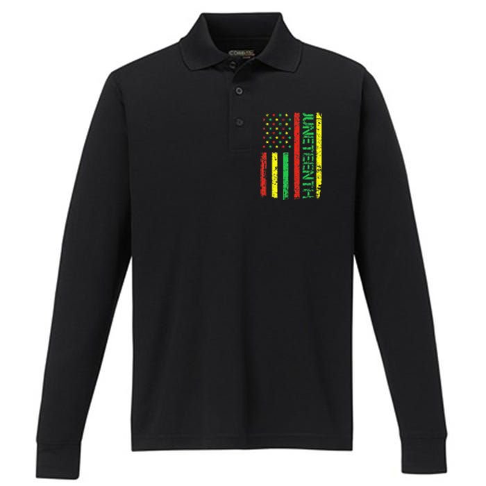 Juneteenth in a Flag for black history day Performance Long Sleeve Polo