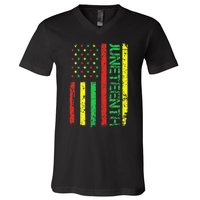 Juneteenth in a Flag for black history day V-Neck T-Shirt