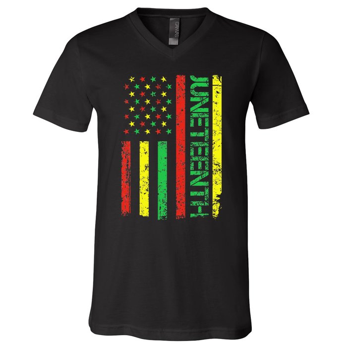 Juneteenth in a Flag for black history day V-Neck T-Shirt