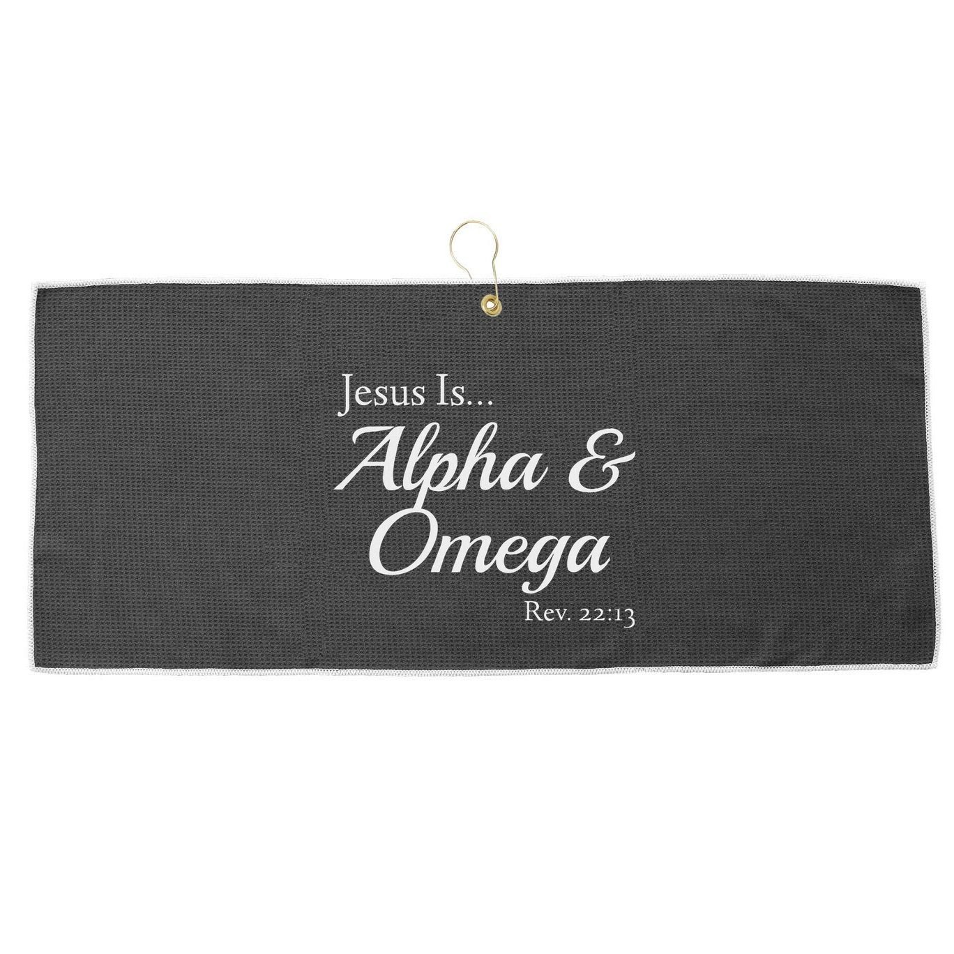 Jesus Is Alpha & Omega Revelation 2213 Large Microfiber Waffle Golf Towel