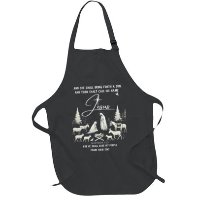 Jesus Is Born Matthew 121 Nativity Scene Design Full-Length Apron With Pockets