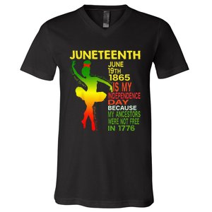 Juneteenth Independence Black Dancer Girl Ballerina V-Neck T-Shirt