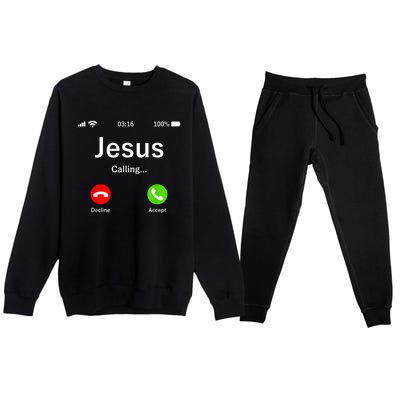 Jesus Is Calling Christian Premium Crewneck Sweatsuit Set