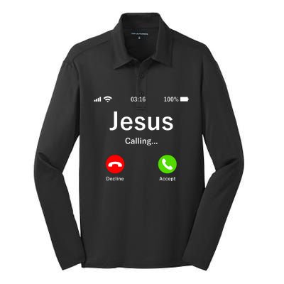 Jesus Is Calling Christian Silk Touch Performance Long Sleeve Polo