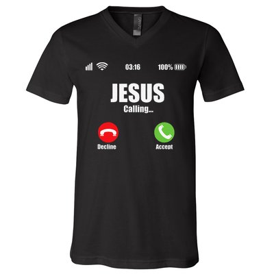 Jesus Is Calling Christian Cross Modern Believe V-Neck T-Shirt