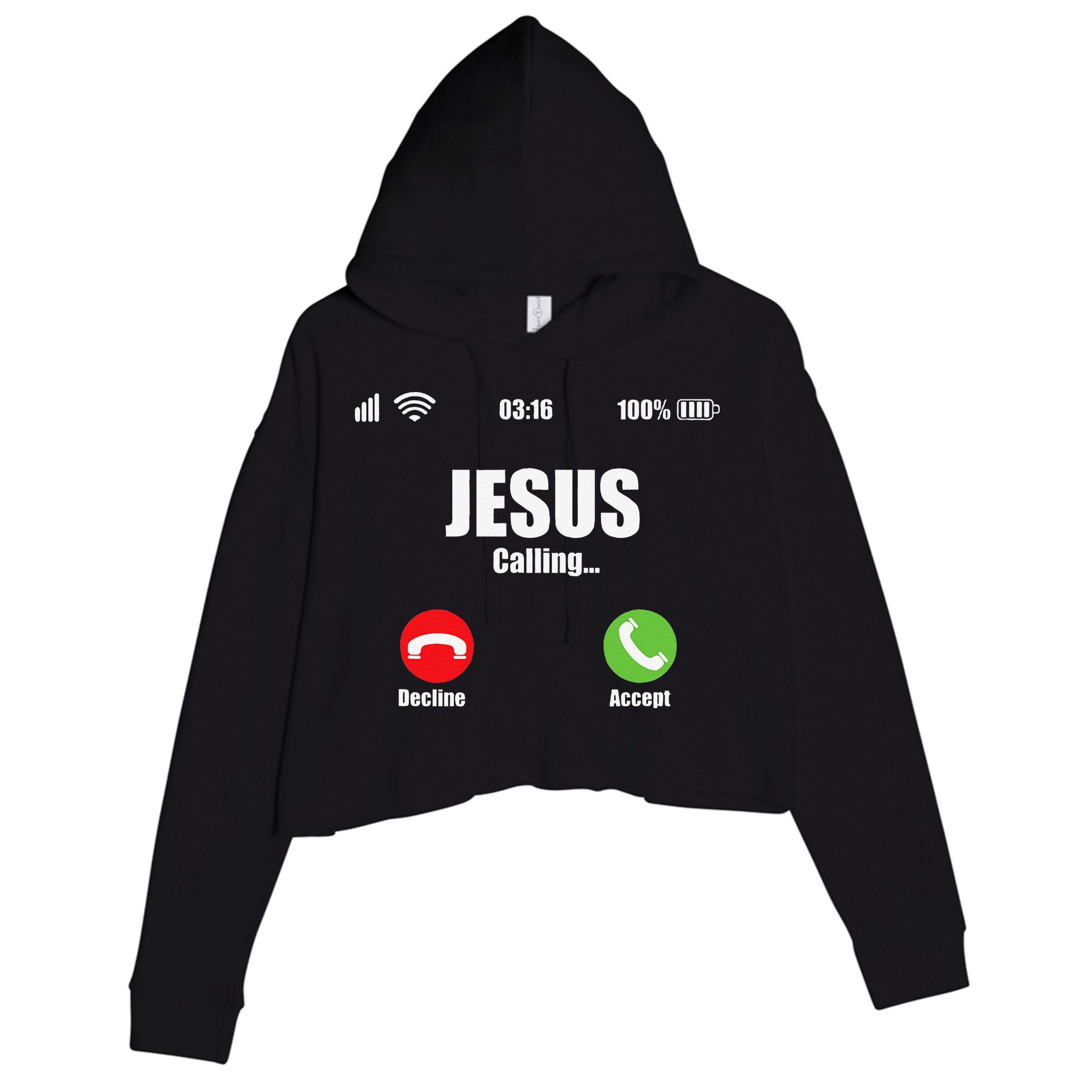 Jesus Is Calling Christian Cross Modern Believe Crop Fleece Hoodie