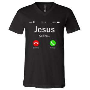 Jesus Is Calling Christian V-Neck T-Shirt