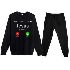 Jesus Is Calling Christian Premium Crewneck Sweatsuit Set