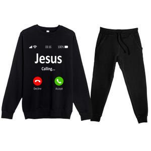 Jesus Is Calling Christian Gift Premium Crewneck Sweatsuit Set