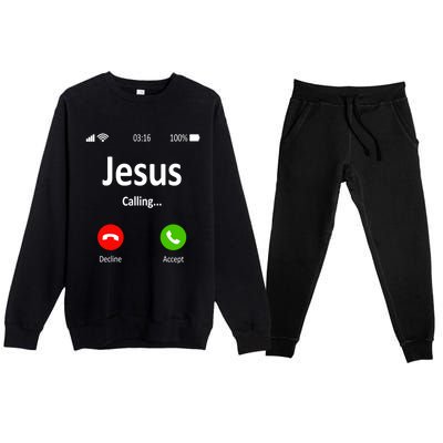 Jesus Is Calling Christian Gift Premium Crewneck Sweatsuit Set