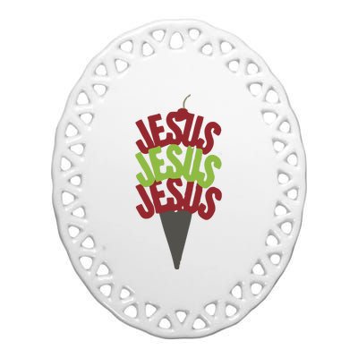 Jesus Ice Cream Ceramic Oval Ornament