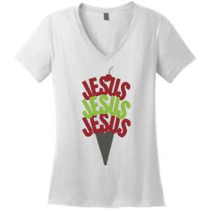 Jesus Ice Cream Women's V-Neck T-Shirt